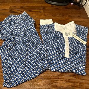 NWT ROLLER RABBIT X BLOOMIES BLUE SKULL DOODLE Pima Cotton LS Pajamas Size M,XXL